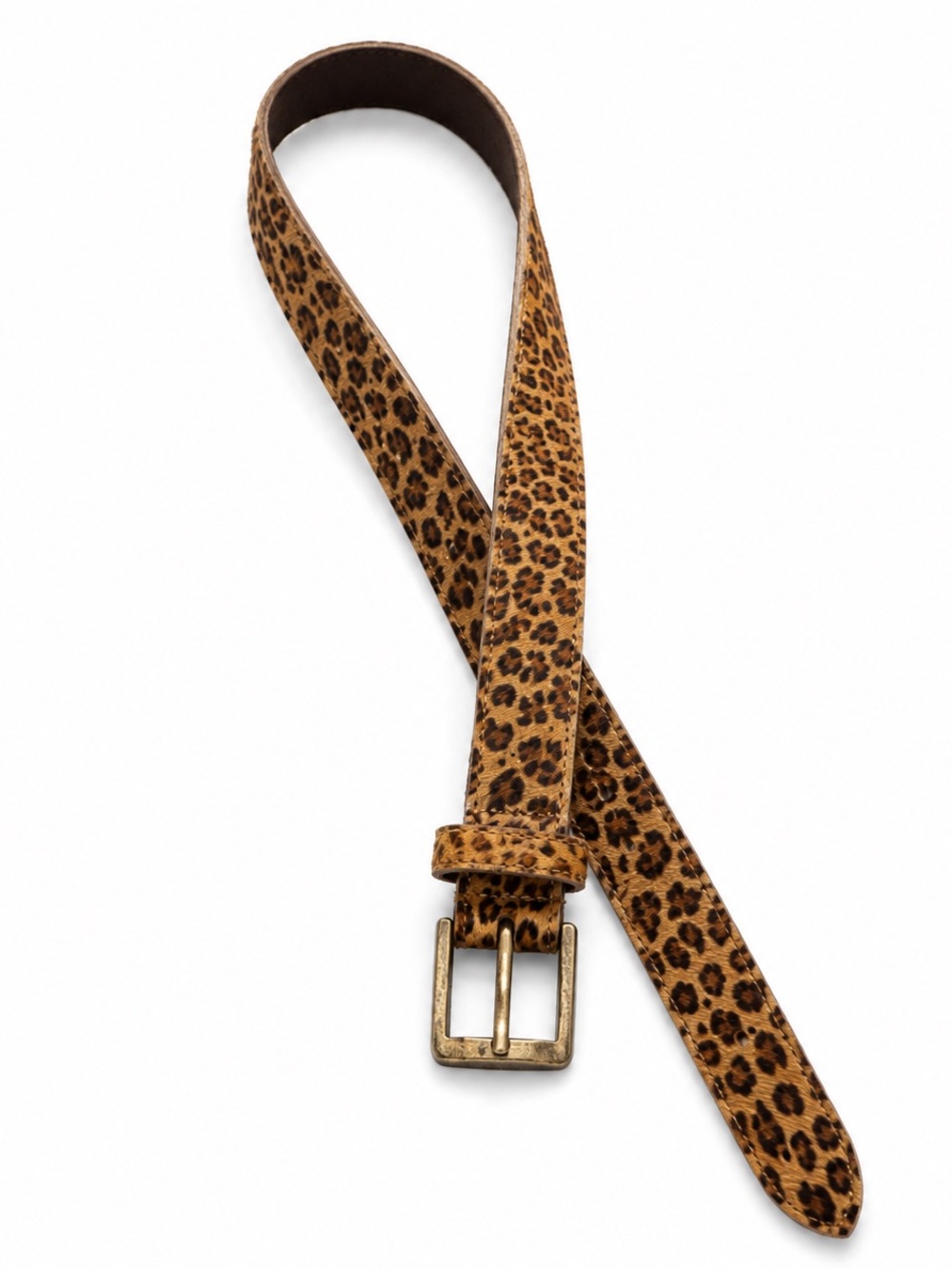 Express Leopard Print Brown Tan Belt with Brass Buckle